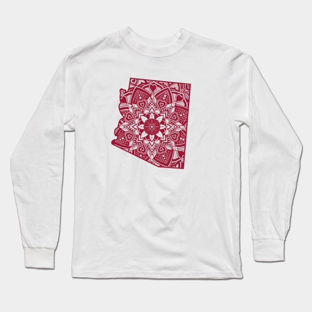 Maroon Arizona State Gift Mandala Yoga AZ Art Long Sleeve T-Shirt by Get Hopped Apparel